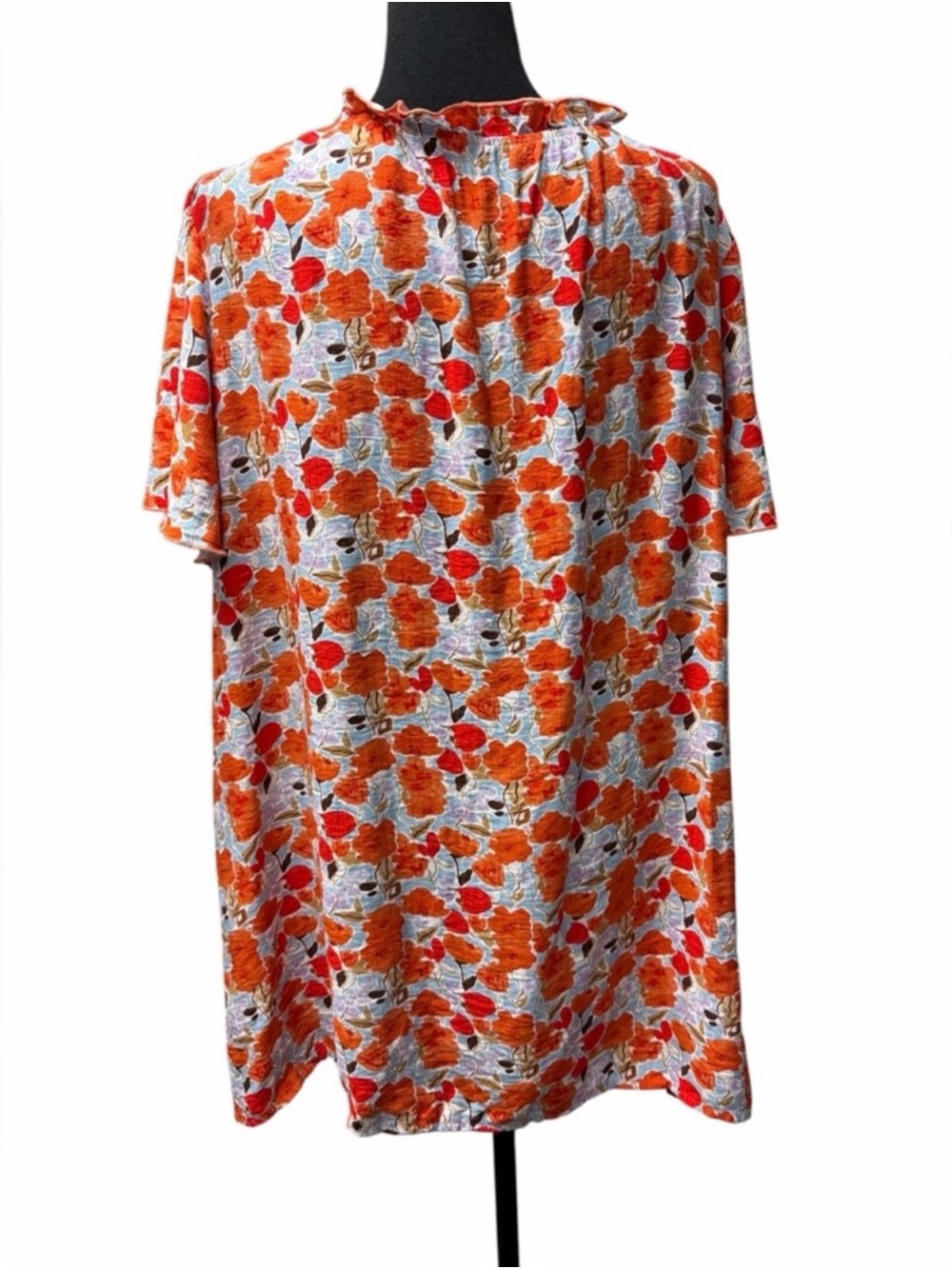 BloomChic Plus Size 22-24 Orange Floral Ruffle Neck Tunic Top - Picture 5 of 10